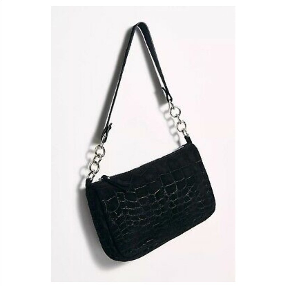 Free People baguette handbag- black croc suede